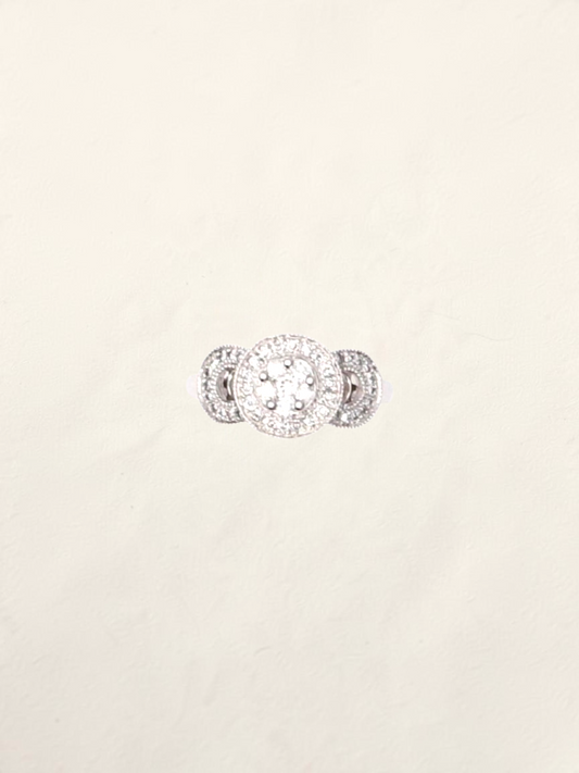 Zafrah 14K white gold ring featuring a round diamond circle cluster with 0.41ctw of sparkling accent stones.