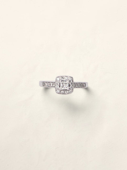 14K White Gold Princess Diamond Filigree Ring