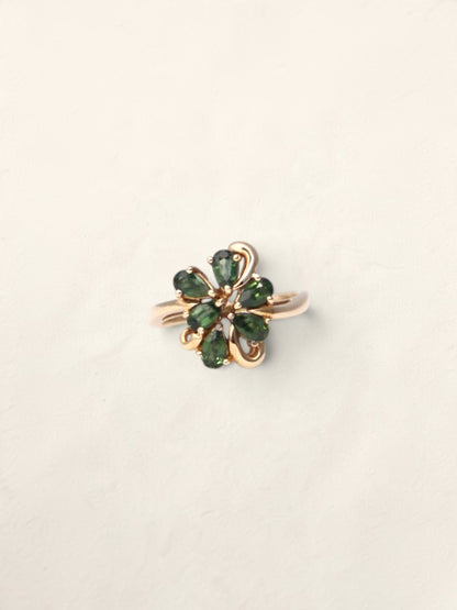 14K Yellow Gold Green Sapphire Cluster Ring