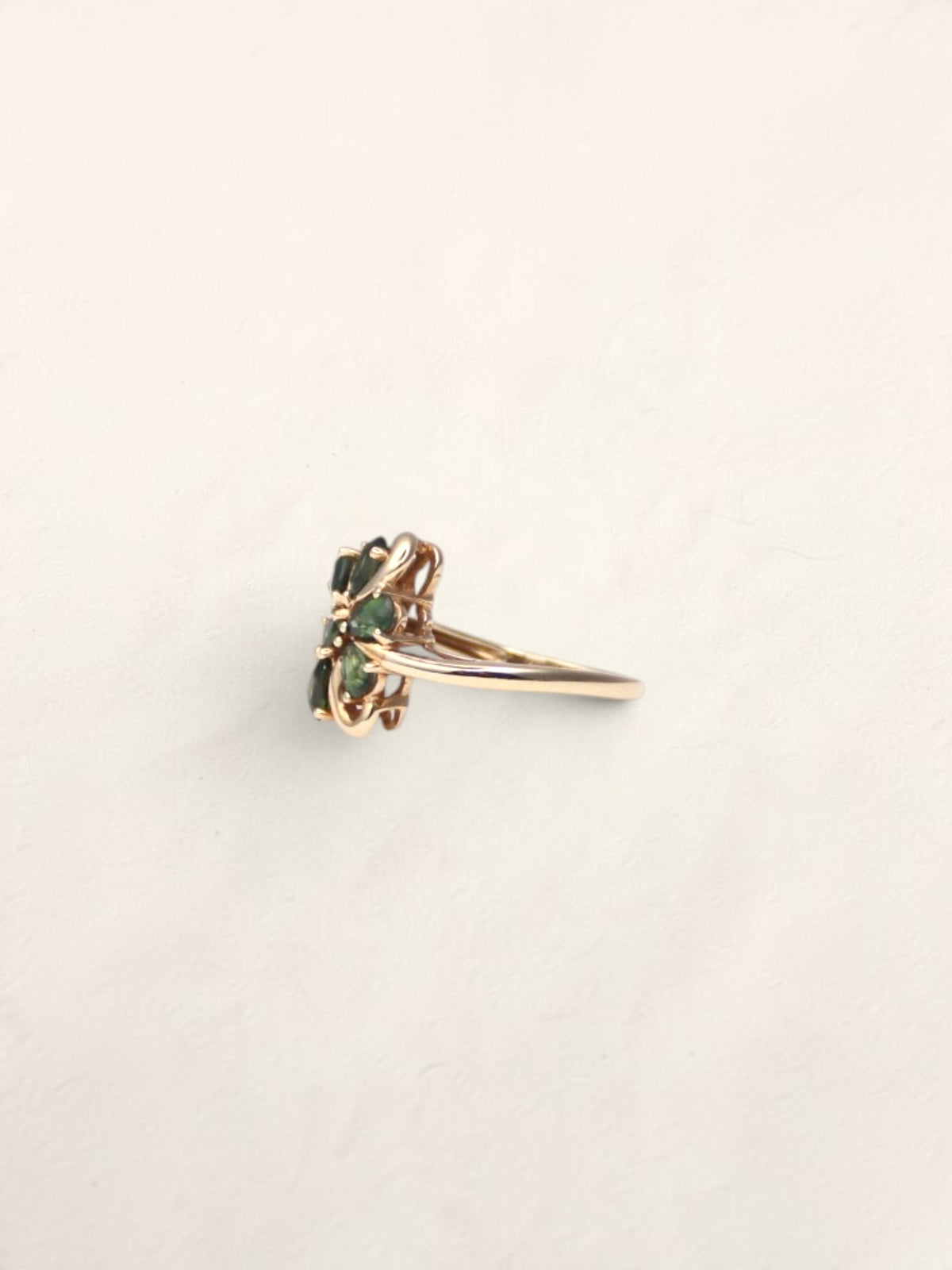 14K Yellow Gold Green Sapphire Cluster Ring