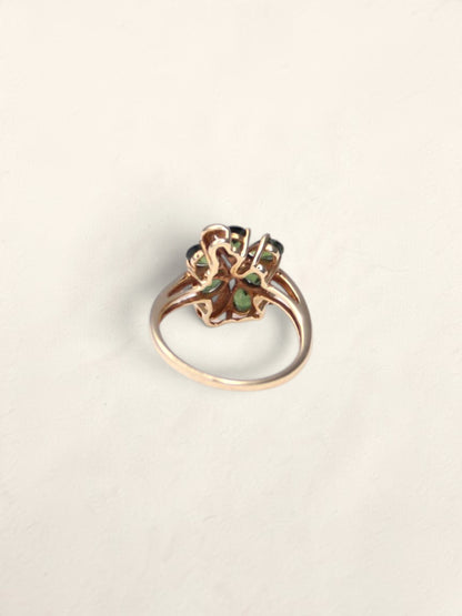 14K Yellow Gold Green Sapphire Cluster Ring