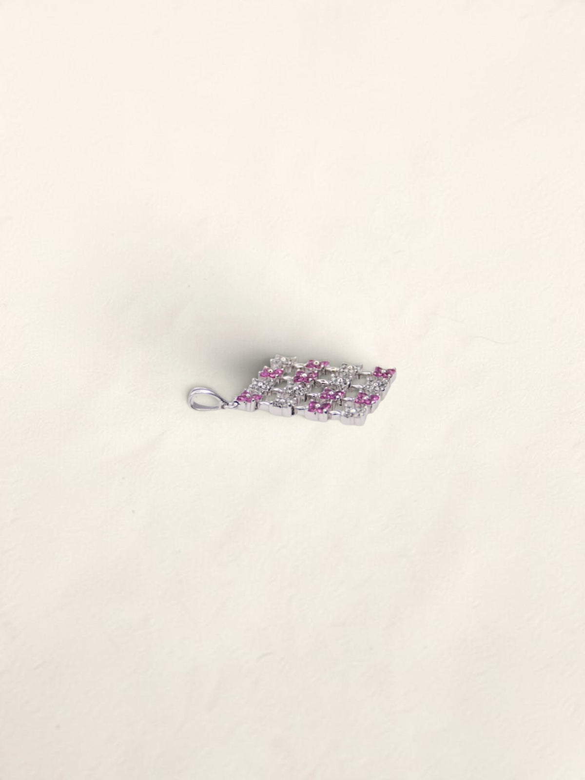 14K White Gold Pink Sapphire and Diamond Mesh Pendant