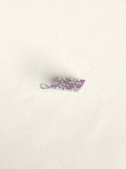14K White Gold Pink Sapphire and Diamond Mesh Pendant