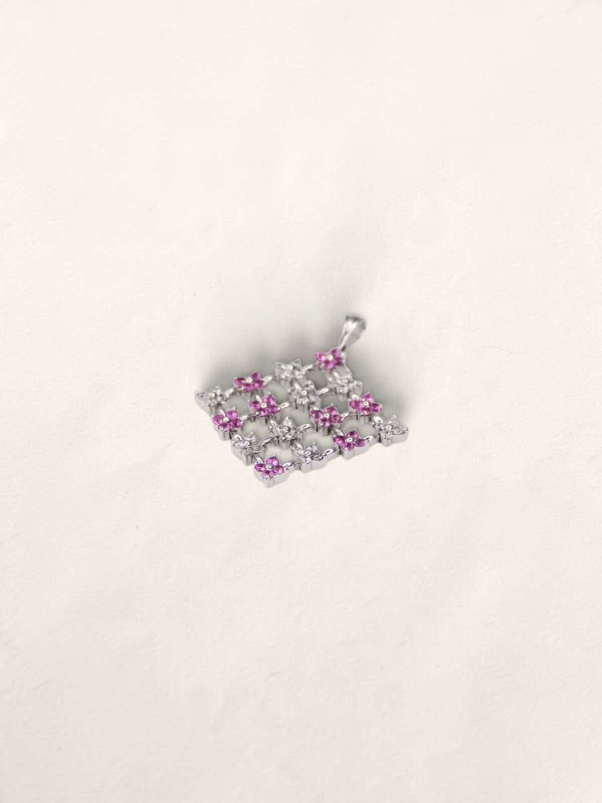 14K White Gold Pink Sapphire and Diamond Mesh Pendant