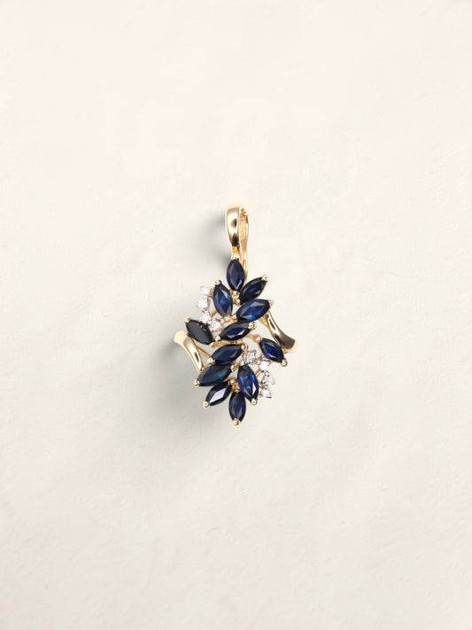 14K Yellow Gold Sapphire and Diamond Pendant