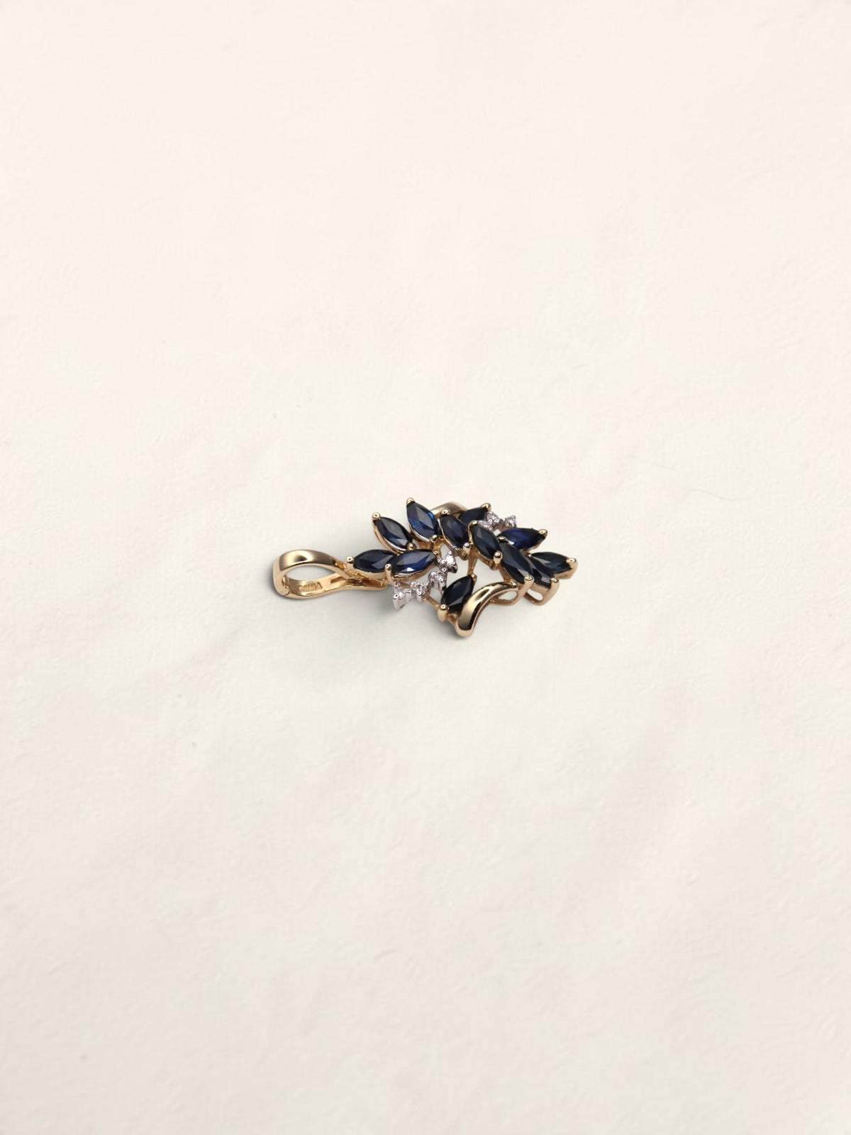 14K Yellow Gold Sapphire and Diamond Pendant