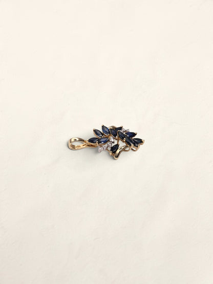 14K Yellow Gold Sapphire and Diamond Pendant