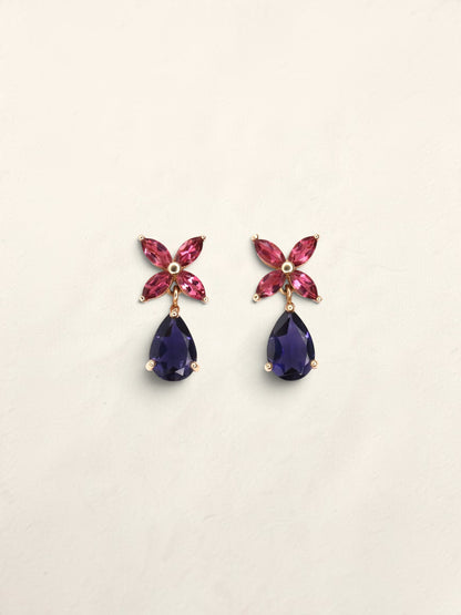 14K Yellow Gold Gemstone Flower Earrings