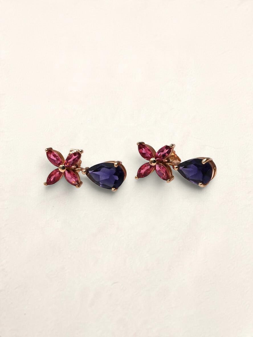 14K Yellow Gold Gemstone Flower Earrings