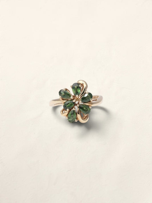 14K Yellow Gold Green Sapphire Cluster Ring