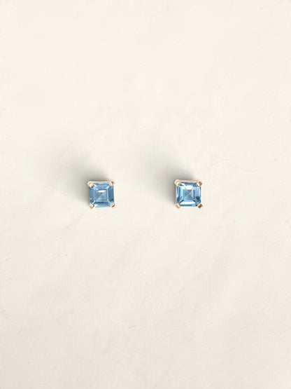 14K Yellow Gold Blue Topaz Studs