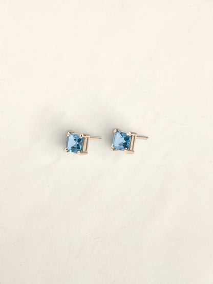 14K Yellow Gold Blue Topaz Studs