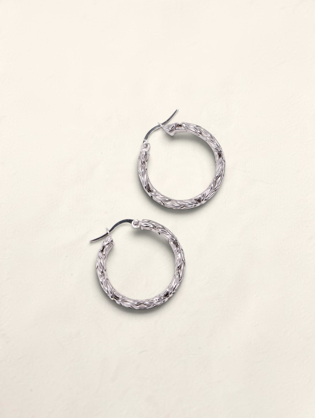 14K White Gold Byzantine Hoops