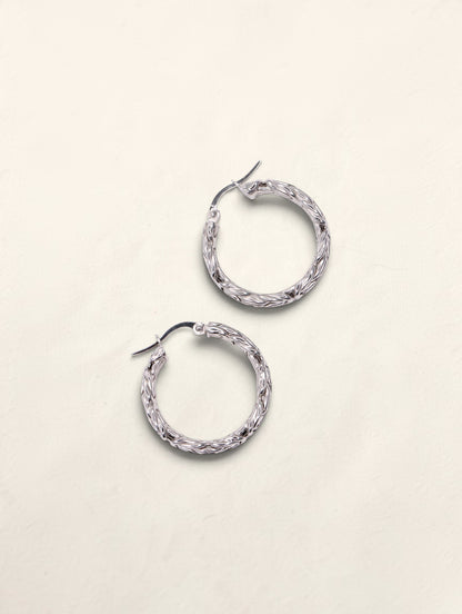 14K White Gold Byzantine Hoops