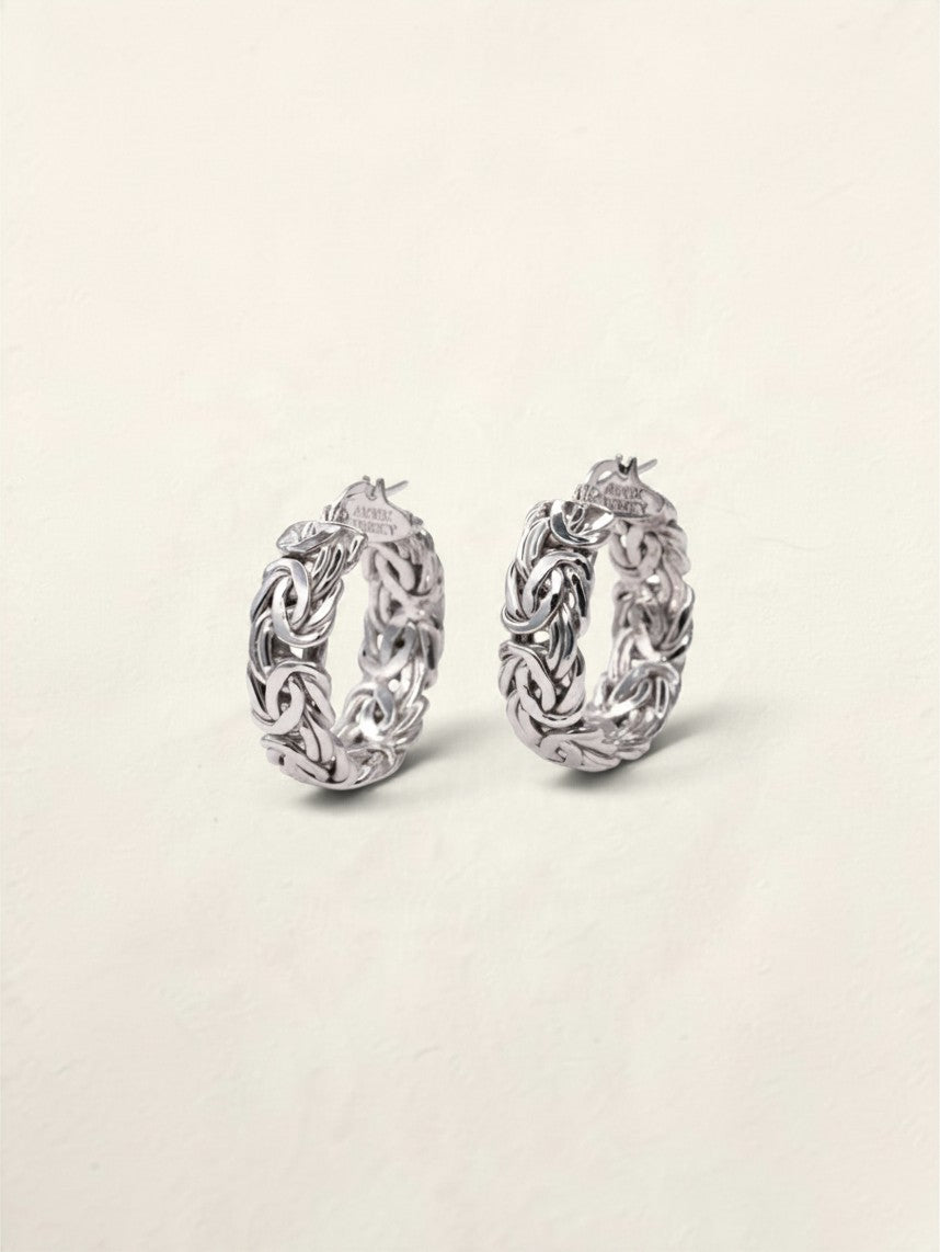 14K White Gold Byzantine Hoops