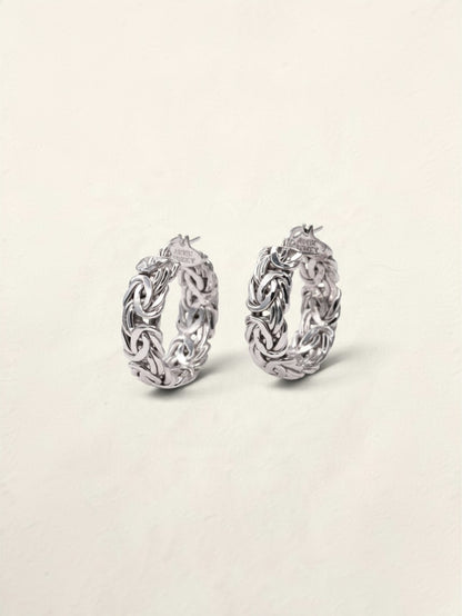 14K White Gold Byzantine Hoops