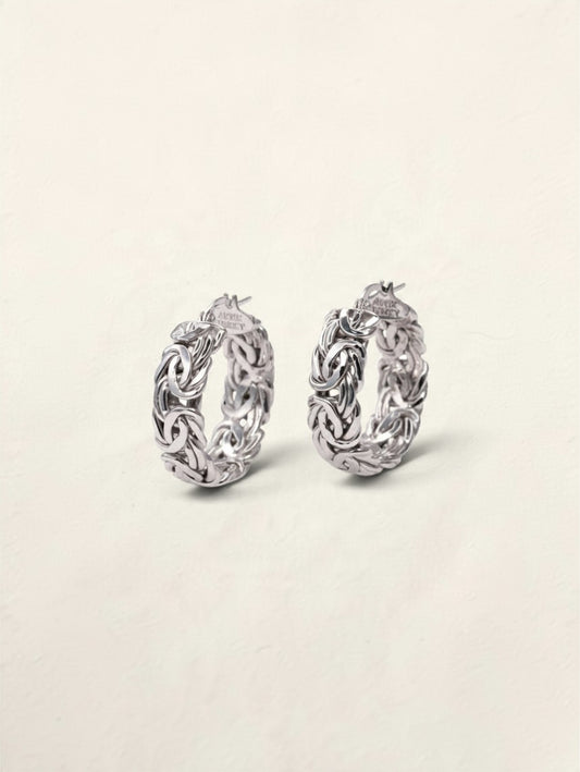 14K White Gold Byzantine Hoops