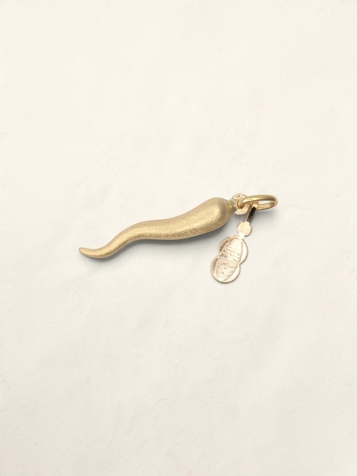 18K Yellow Gold Brushed Italian Horn Pendant