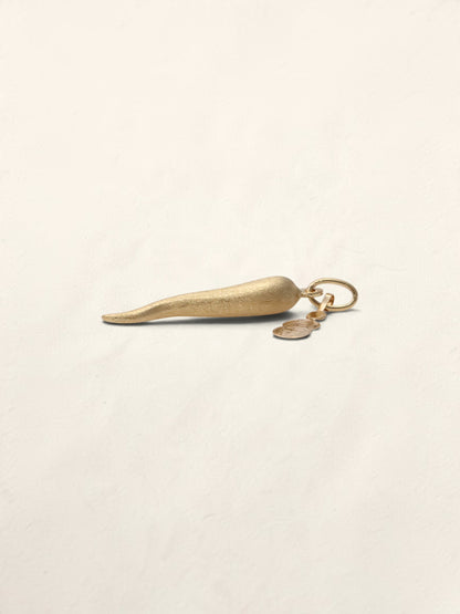 18K Yellow Gold Brushed Italian Horn Pendant