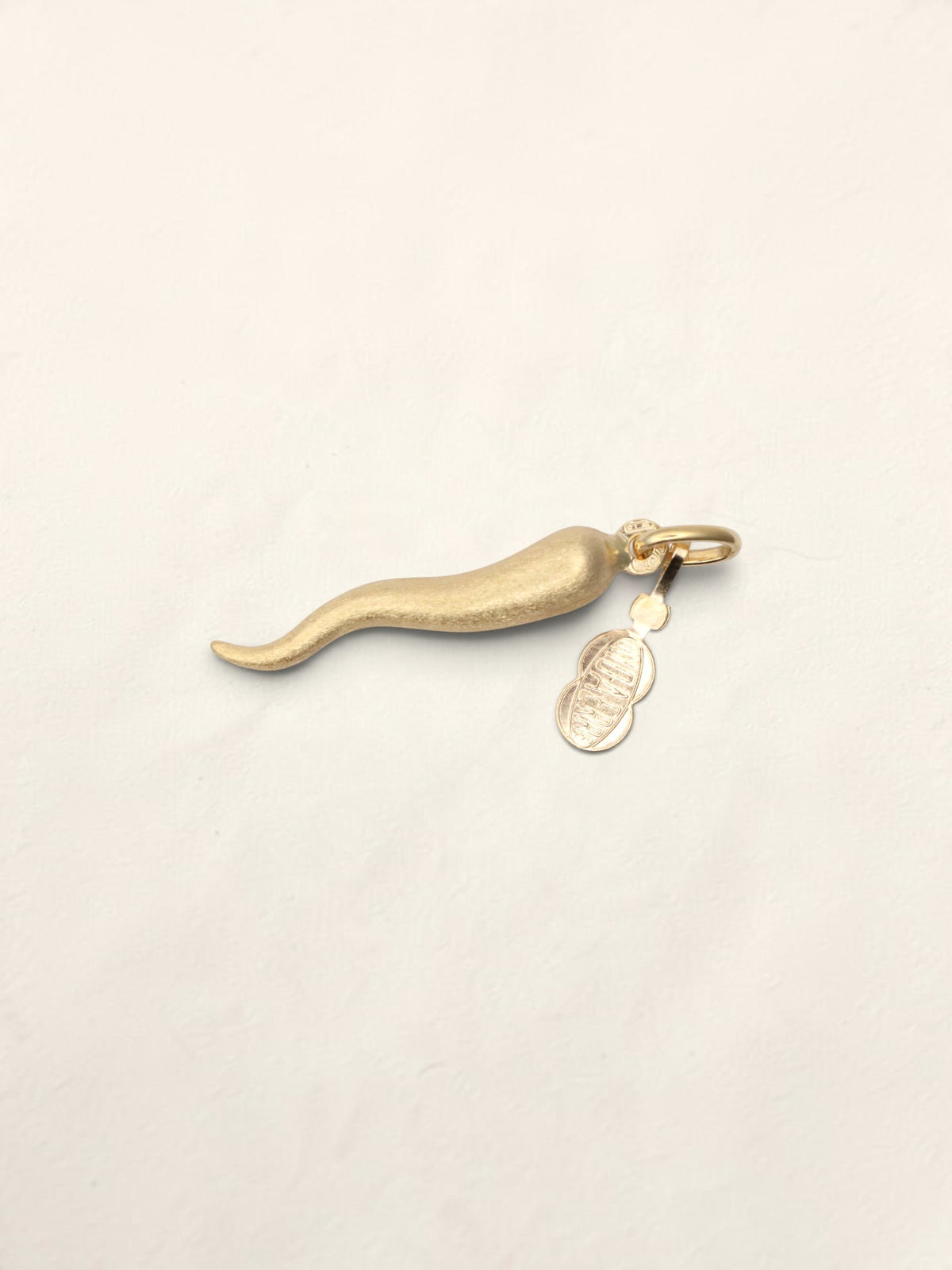 18K Yellow Gold Brushed Italian Horn Pendant