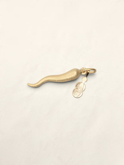 18K Yellow Gold Brushed Italian Horn Pendant