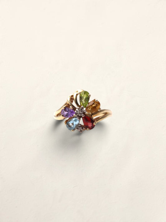 10K Yellow Gold Multi Gemstone and Diamond Ring