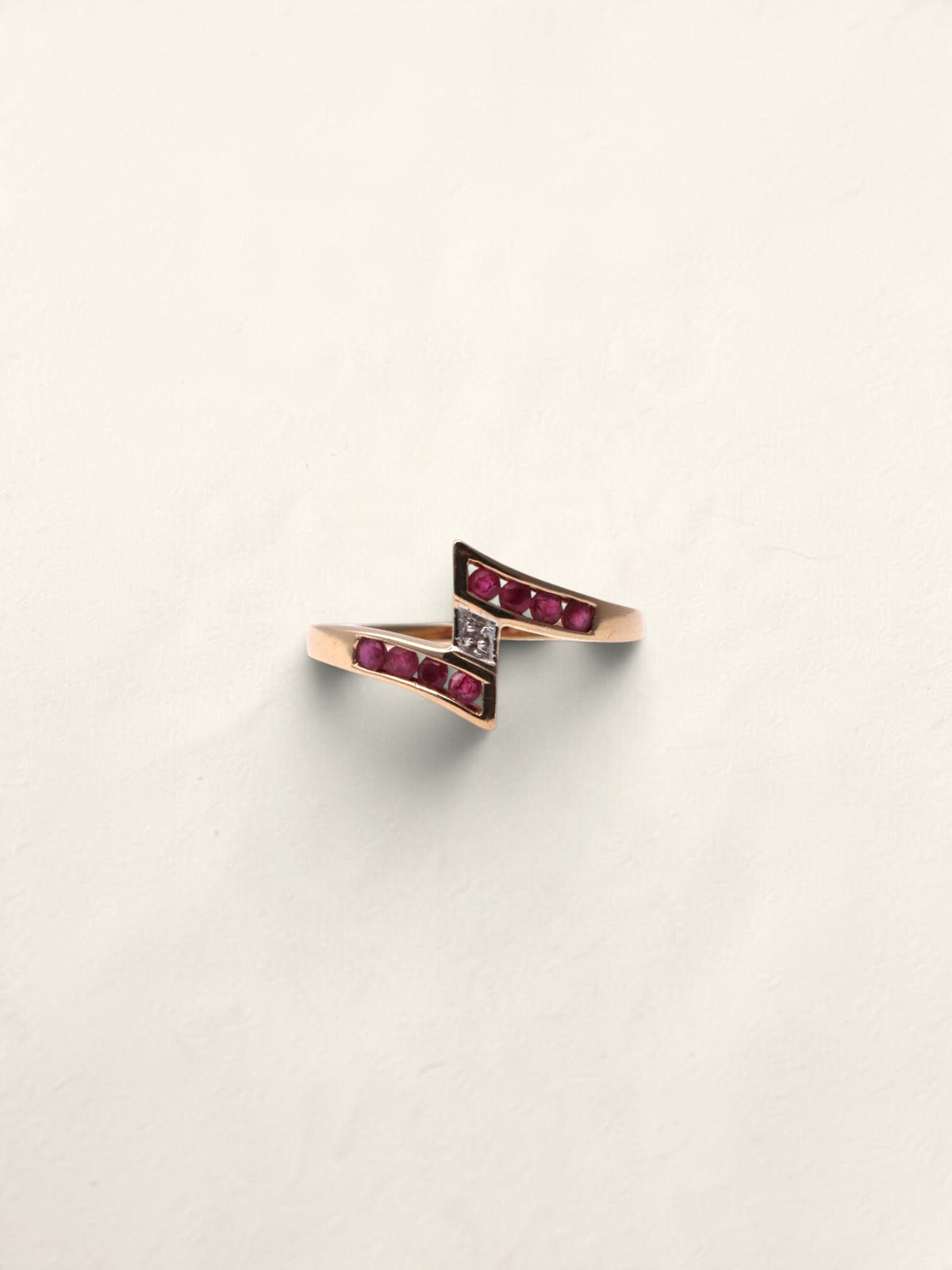 10K Yellow Gold Pink Topaz and Diamond Abstract Ring