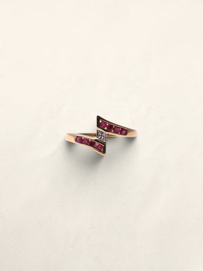 10K Yellow Gold Pink Topaz and Diamond Abstract Ring
