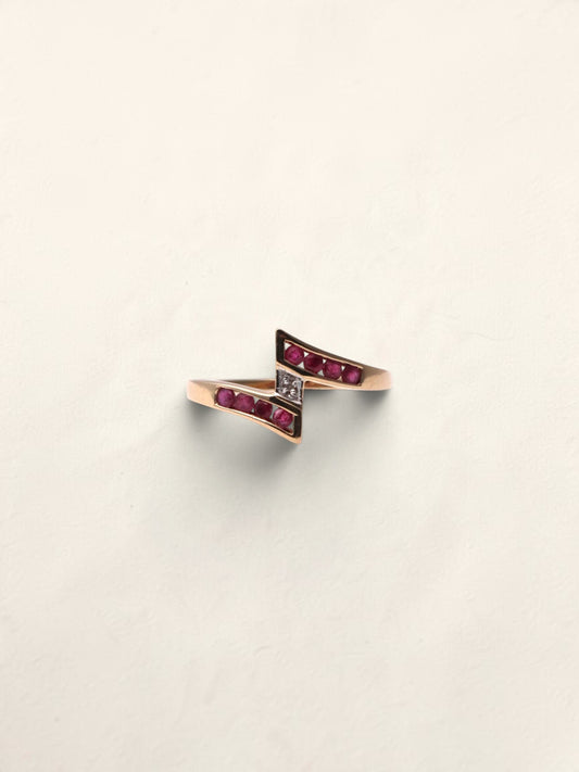 10K Yellow Gold Pink Topaz and Diamond Abstract Ring