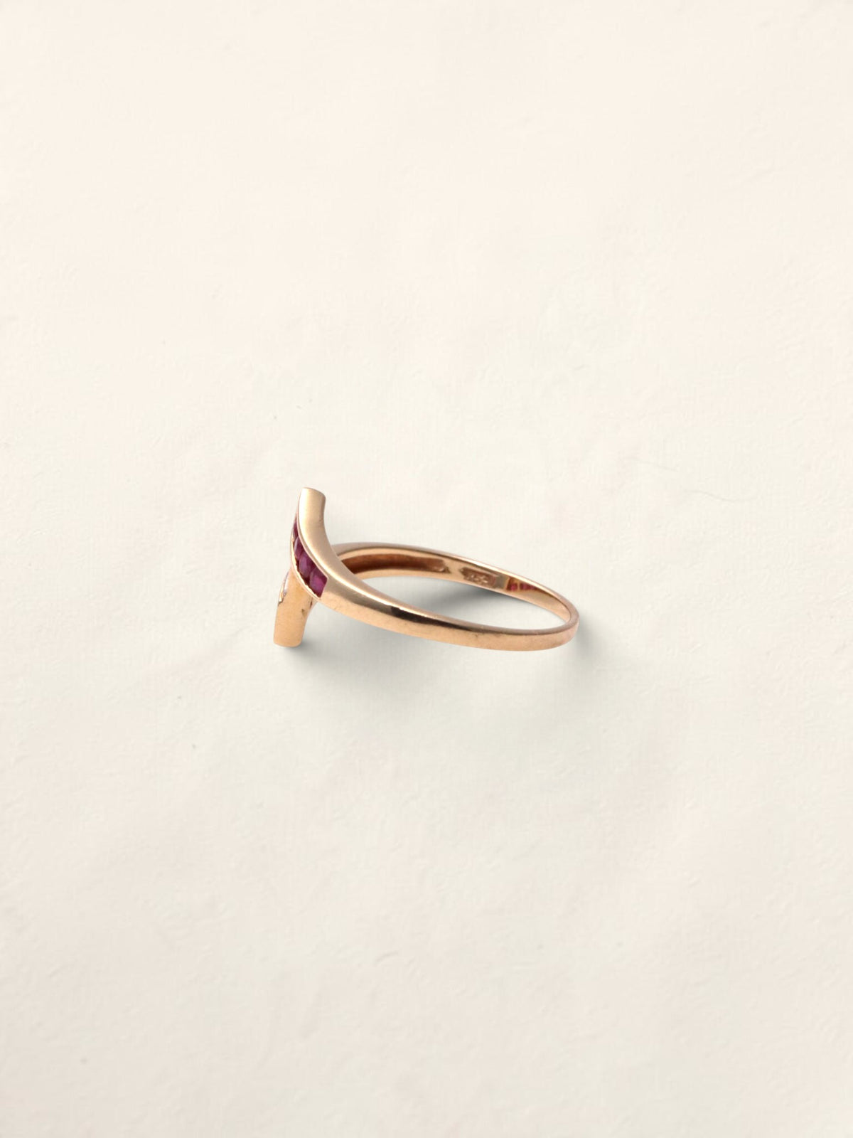 10K Yellow Gold Pink Topaz and Diamond Abstract Ring