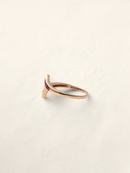 10K Yellow Gold Pink Topaz and Diamond Abstract Ring