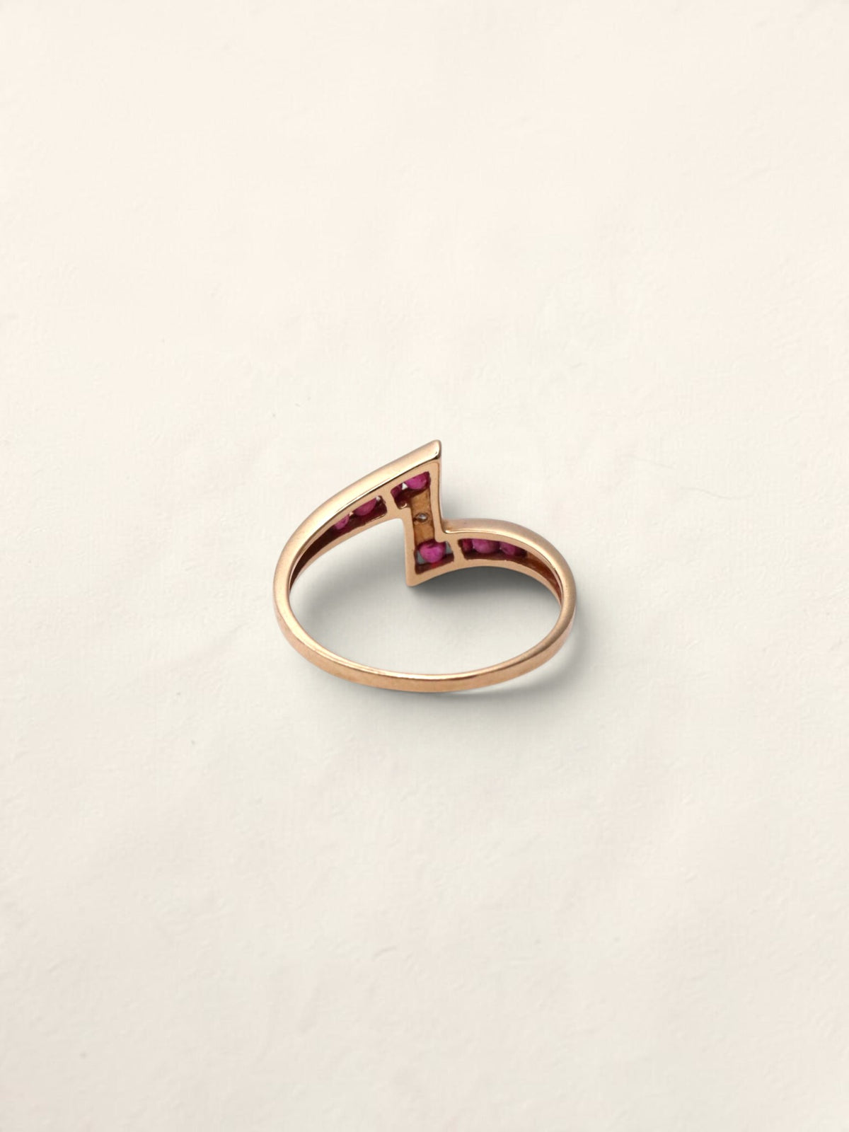 10K Yellow Gold Pink Topaz and Diamond Abstract Ring