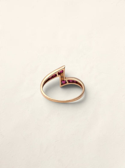 10K Yellow Gold Pink Topaz and Diamond Abstract Ring