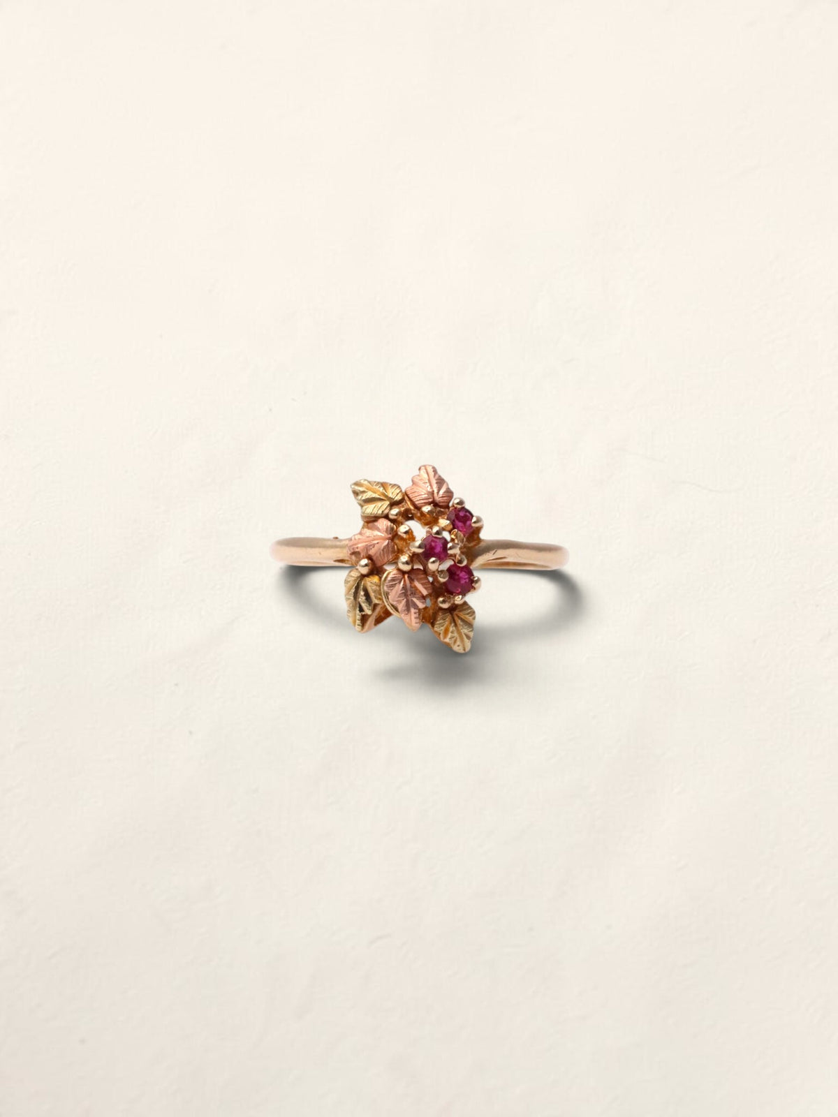 10K Two-Tone Ruby Leaf Ring