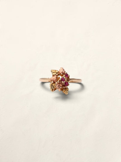 10K Two-Tone Ruby Leaf Ring