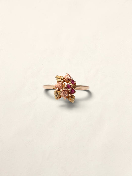 10K Two-Tone Ruby Leaf Ring
