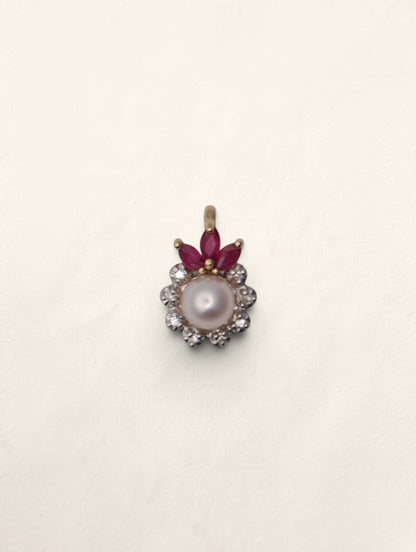 14K Yellow Gold Pearl Ruby and Diamond Pendant