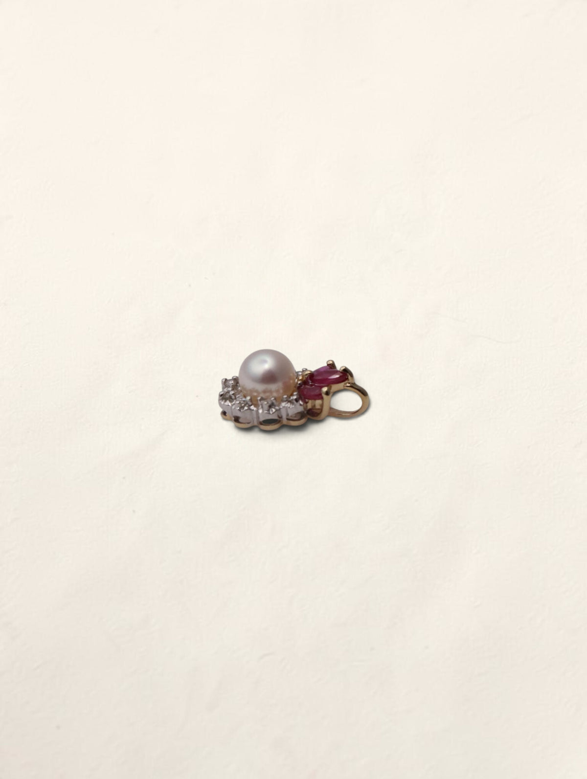 14K Yellow Gold Pearl Ruby and Diamond Pendant