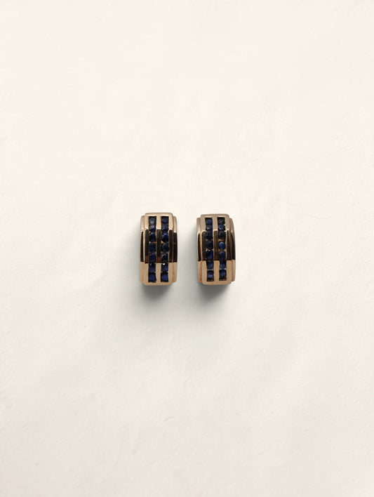 10K Yellow Gold Blue Topaz Bar Earrings