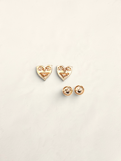 10K Yellow Gold Diamond Heart Studs