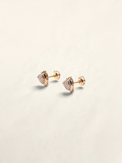10K Yellow Gold Diamond Heart Studs