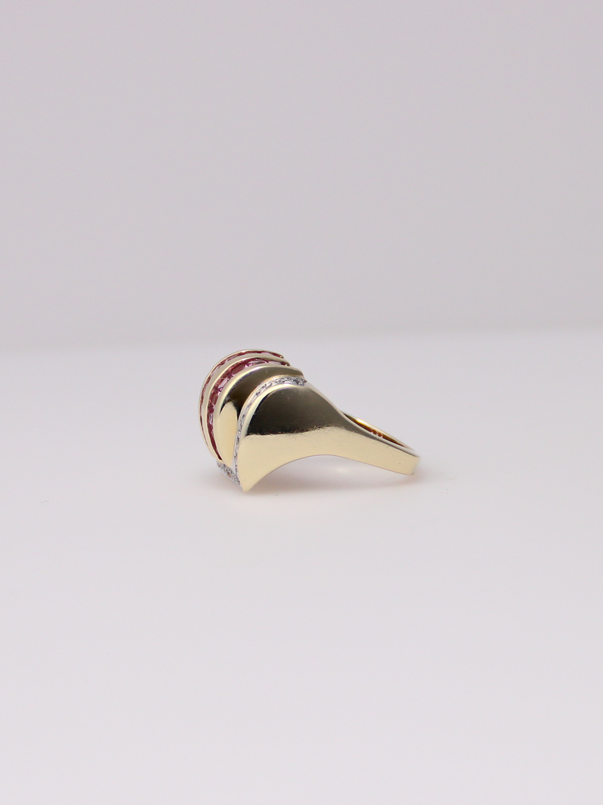 14K Yellow Gold Vintage Pink Sapphire and Diamond Ring