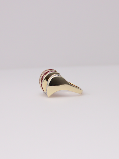14K Yellow Gold Vintage Pink Sapphire and Diamond Ring