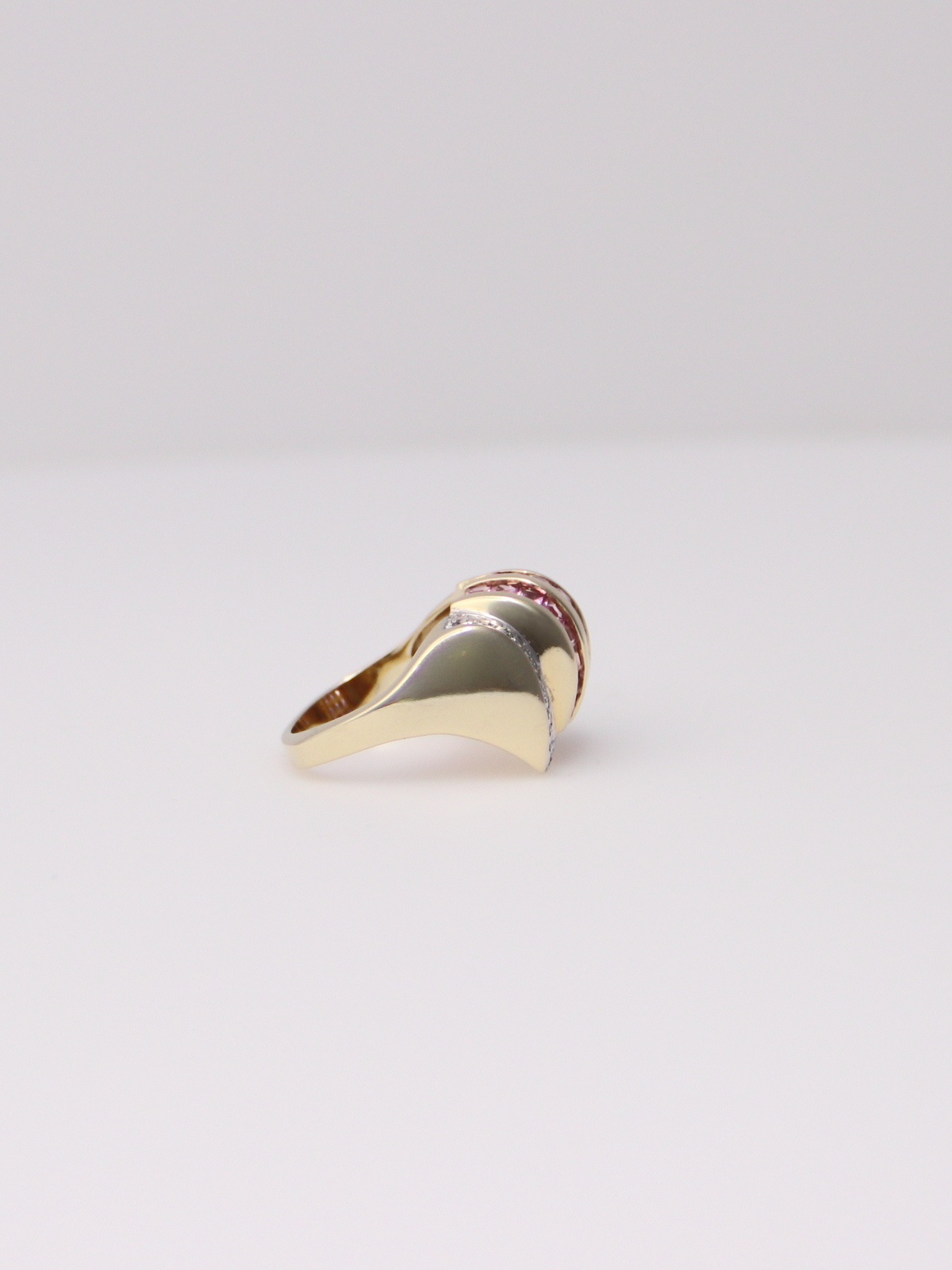 14K Yellow Gold Vintage Pink Sapphire and Diamond Ring