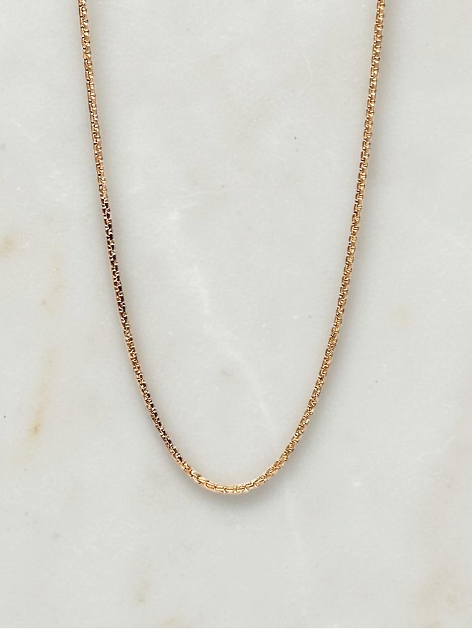 Zafrah 14k yellow gold 1.5mm square rolo chain necklace, 19.5 inches long, elegant minimalist jewelry design.