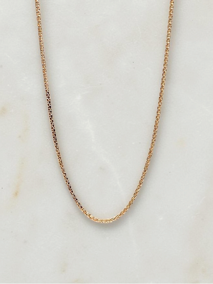 Zafrah 14k yellow gold 1.5mm square rolo chain necklace, 19.5 inches long, elegant minimalist jewelry design.