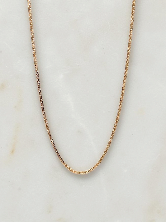 Zafrah 14k yellow gold 1.5mm square rolo chain necklace, 19.5 inches long, elegant minimalist jewelry design.