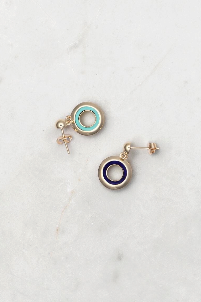 Turquoise and Blue Gold Circle Earrings
