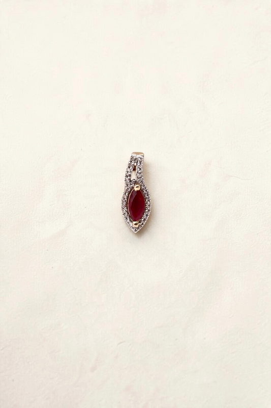14K Yellow Gold Pink Topaz and Diamond Pendant