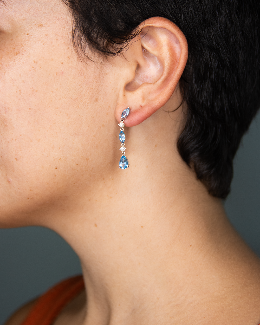 10K White Gold Blue Topaz and Diamond Earrings